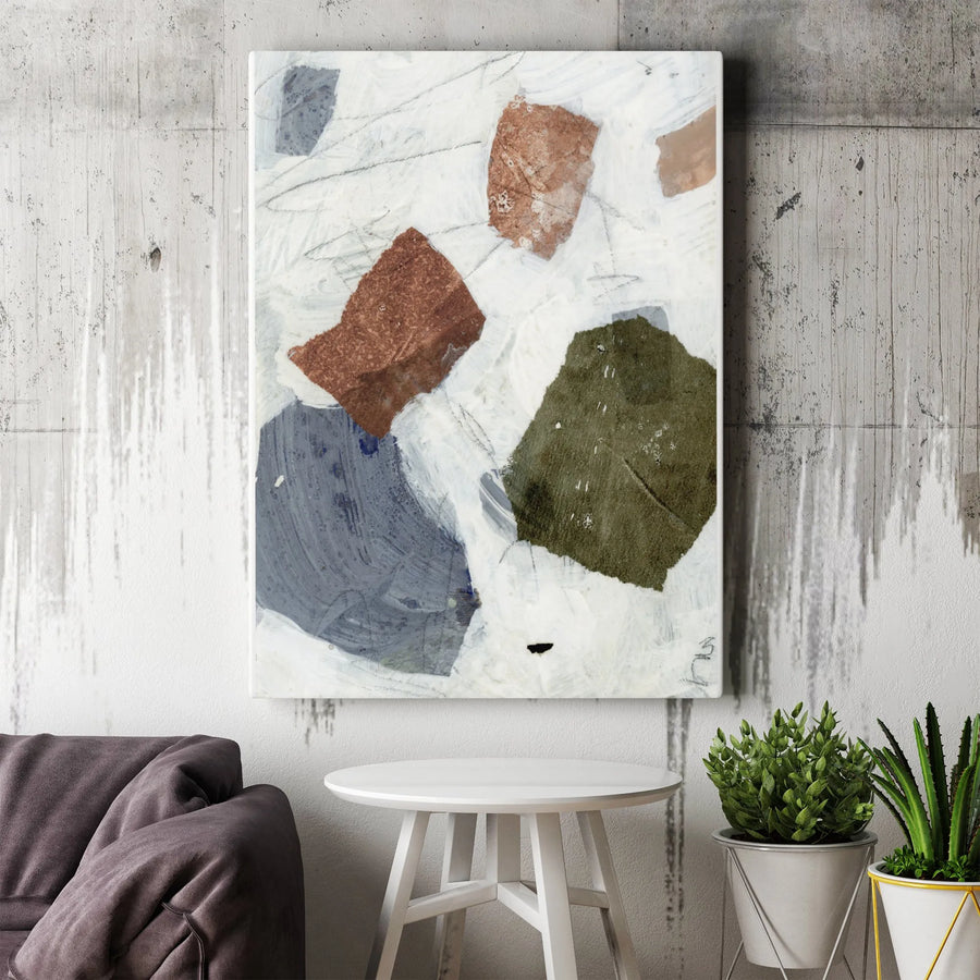 Abstract Collage Vertical Canvas | Minimalist Earth Tone Wall Art | Premium Gallery Wrapped Print | Contemporary Living Room Office Decor Gift