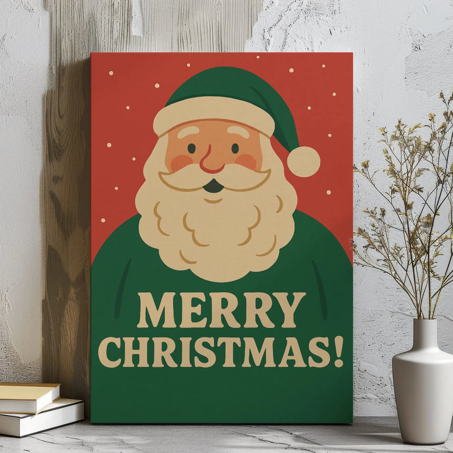 Retro Santa Claus Canvas Art | Merry Christmas Festive Wall Decor | 1.25-Inch Gallery Wrap Print | Holiday Home Gift for Winter Enthusiasts