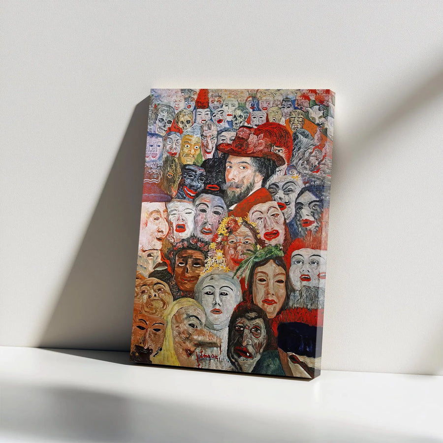 James Ensor Canvas Print | The Artist Surrounded by Masks Wall Art | Premium Gallery Wrapped Canvas | Dark Academia Decor Collector's Gift