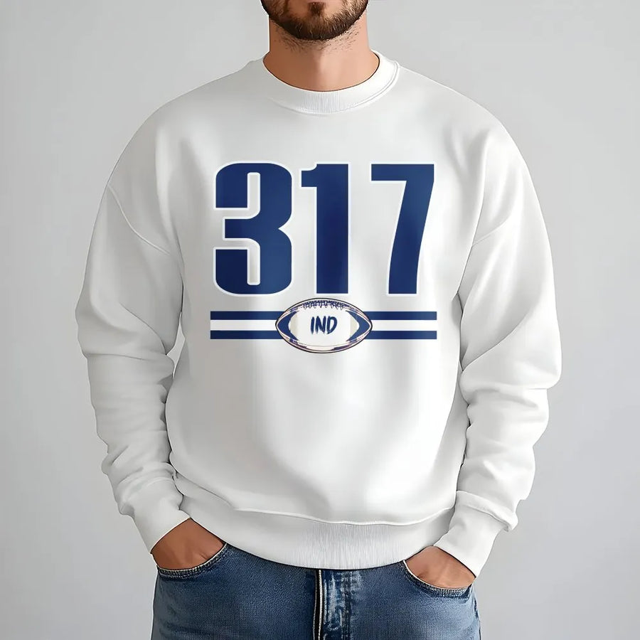 Indianapolis Football Sweatshirt | 317 Area Code Retro Graphic | Cotton Blend Premium Crewneck | Fan Apparel Gift for Indiana Locals