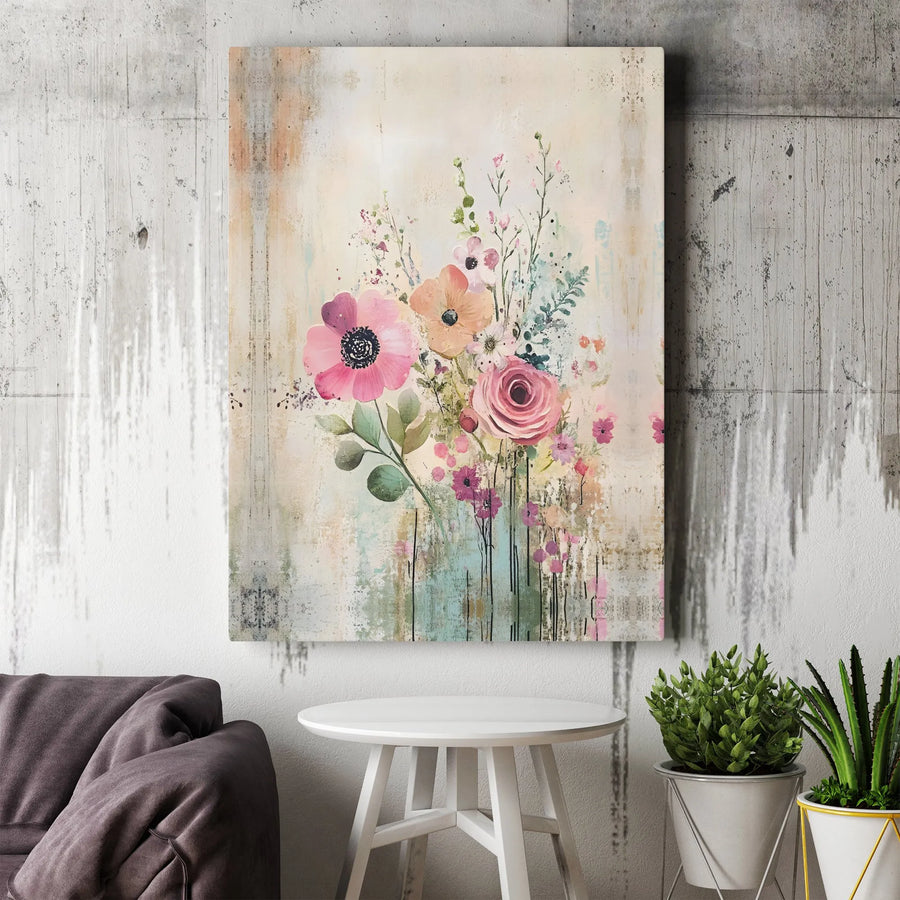 Watercolor Floral Bouquet Canvas Art | Rustic Abstract Flower Wall Decor | Premium 1.25" Gallery Wrap | Sophisticated Home Office Gift