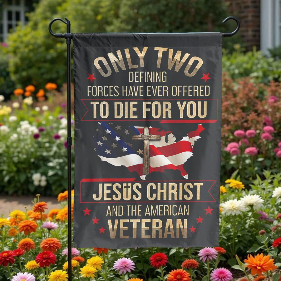 American Veteran Garden Flag | Jesus Christ Patriotic Decor | Durable Weather-Resistant Polyester | Memorial Day Gift For Patriot Veterans