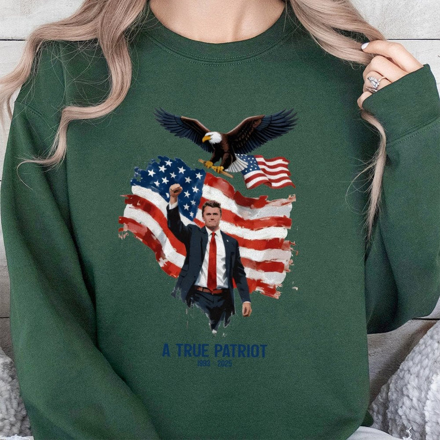 True Patriot Sweatshirt | Eagle and USA Flag Graphic Design | Premium Cotton-Poly Blend | Conservative Republican Gift for Men and Women