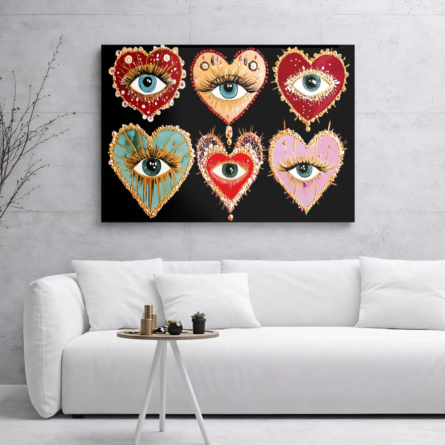 Evil Eye Heart Wall Art | Bohemian Mystical Spiritual Decor | Premium Gallery-Wrapped Canvas Print | Unique Spiritual Gift For Her