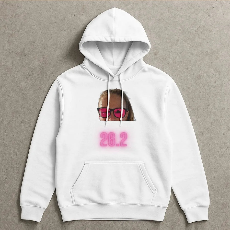 26.2 Marathon Hoodie | Pink Neon Sunglasses Design | Cotton-Blend Premium Apparel | Gift for Runners and Athletes