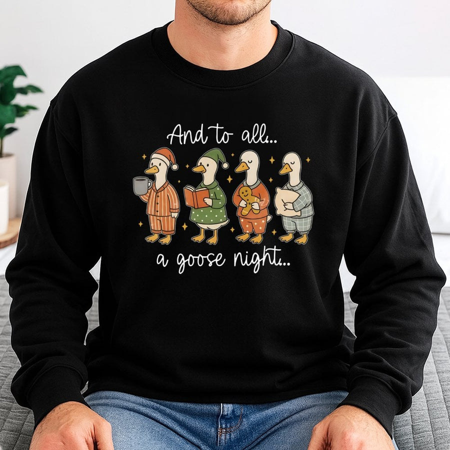 Cute Goose Christmas Sweatshirt | Funny Pajama Geese Graphic | Premium Cotton Blend Crewneck | Holiday Gift For Duck Lovers