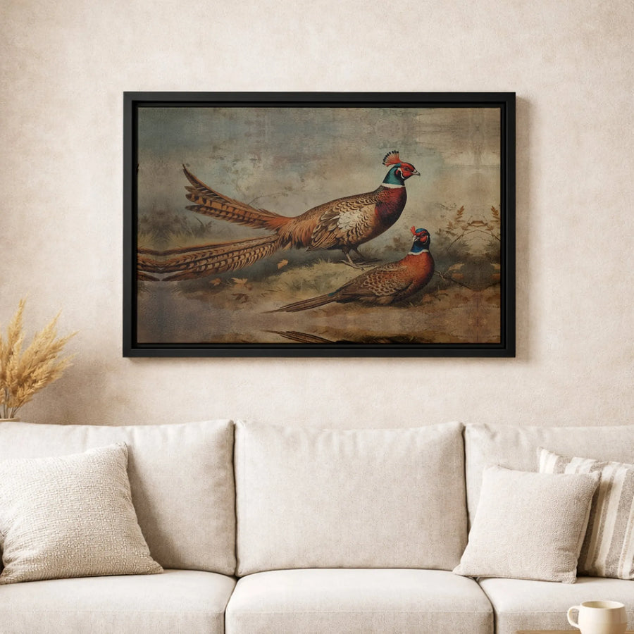 Pheasant Wildlife Painting | Vintage Botanical Bird Wall Art | Premium Gallery Wrapped Canvas | Rustic Farmhouse Home Decor Gift