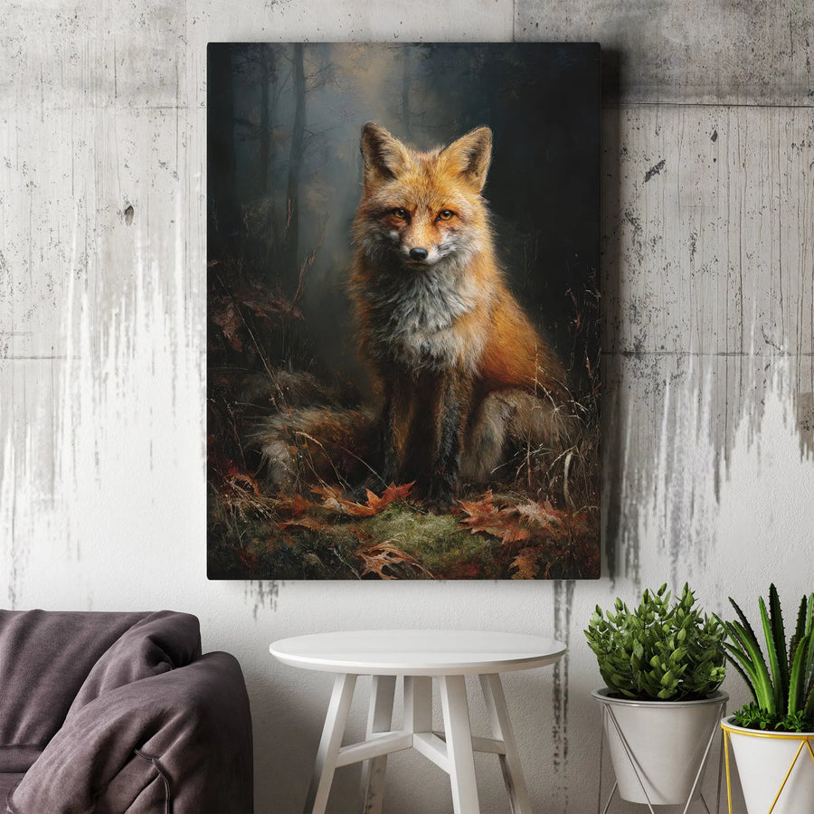 Red Fox Canvas Wall Art | Moody Autumn Forest Wildlife Portrait | Premium Gallery-Wrapped Print | Nature Lover Home Decor Gift