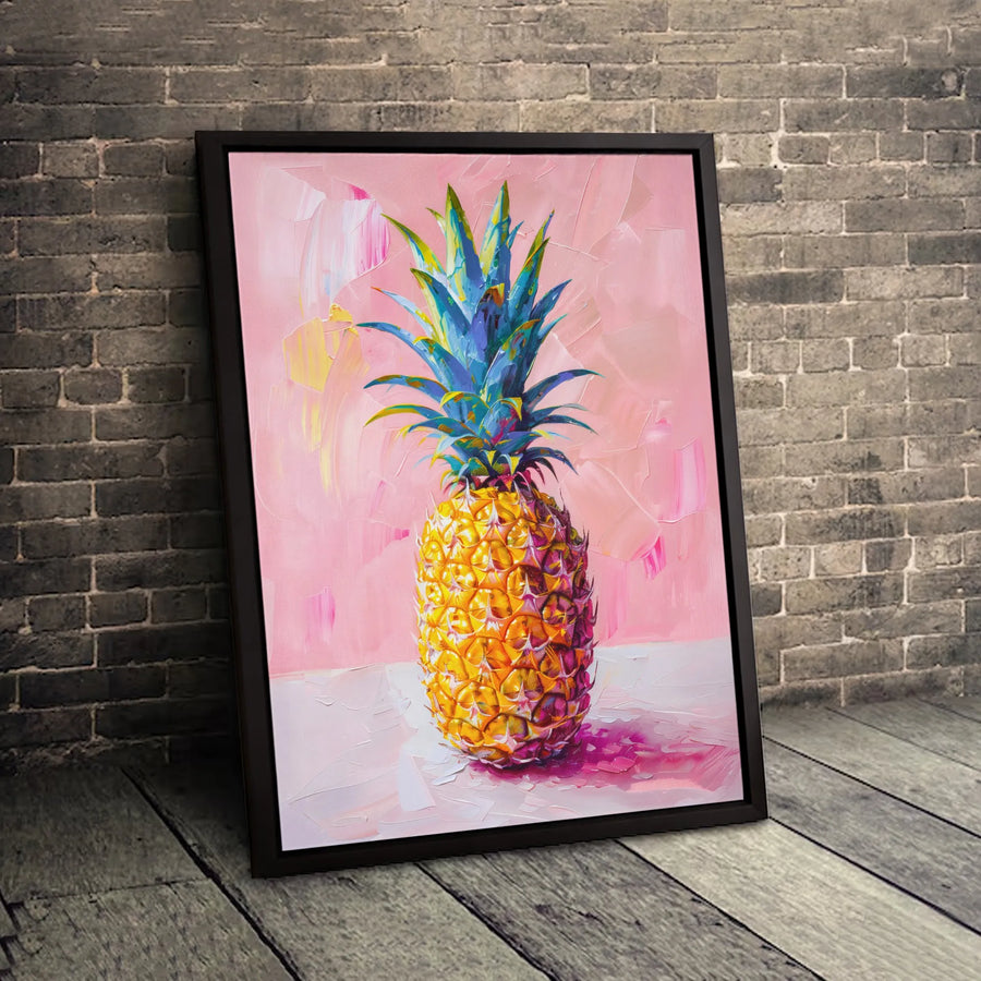Pineapple Wall Art Canvas | Vibrant Oil Painting Style | Premium 1.25" Gallery Wrap | Pink Tropical Home Decor for Kitchen or Living Room