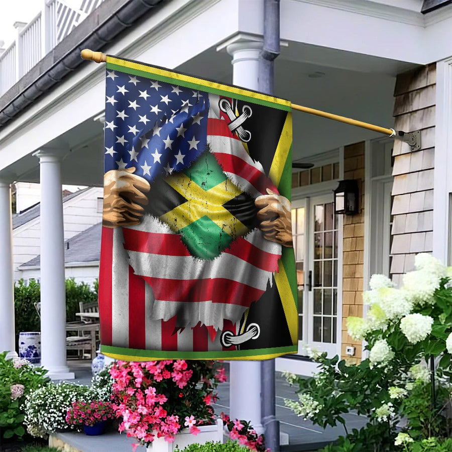 American Jamaican Garden Flag | Torn USA Stars and Stripes Reveal | Weather-Resistant Premium Polyester | Patriotic Heritage Gift for Home Decor