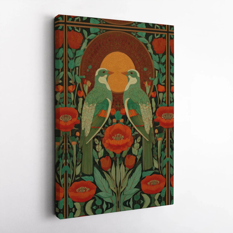 Art Nouveau Birds Canvas Print | Vintage Botanical Bird Illustration | Premium Gallery Wrapped Canvas | Living Room Wall Decor Gift