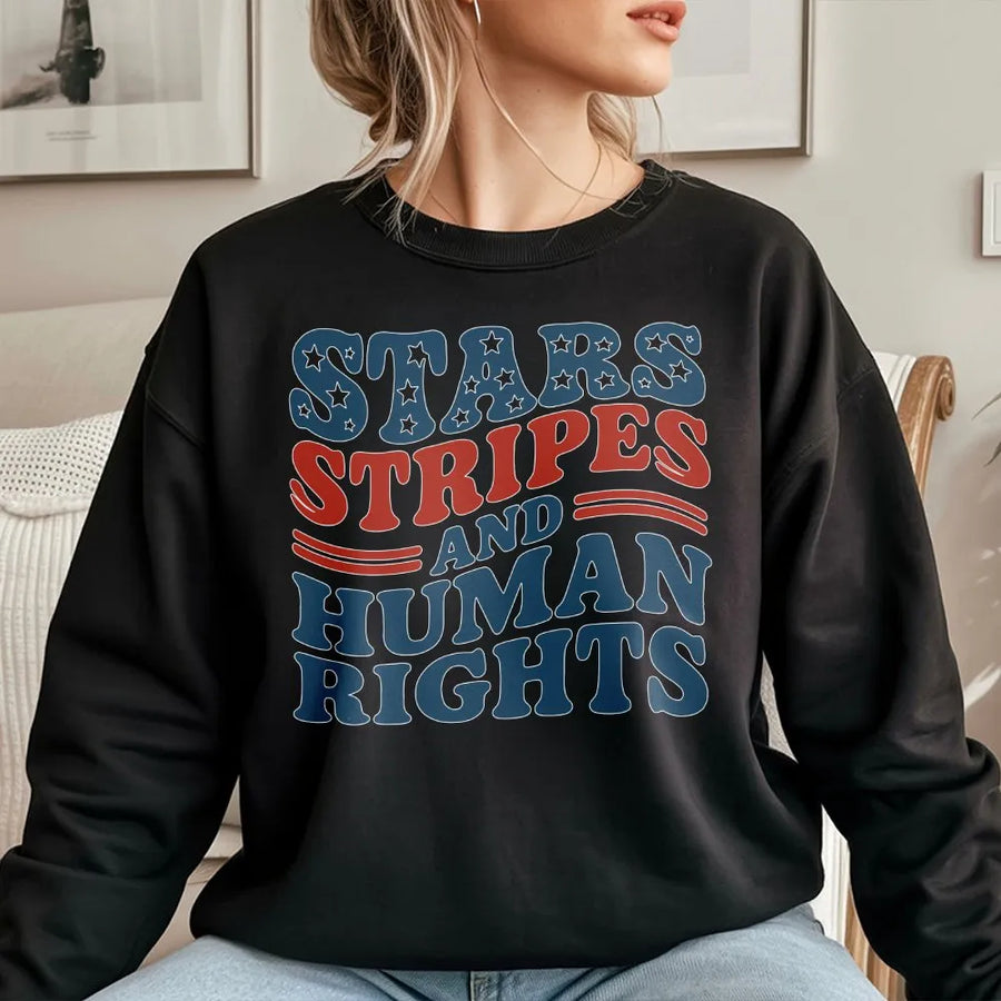 Stars Stripes And Human Rights Sweatshirt | Patriotic Activist Graphic | Premium Cotton Blend | Gift For Feminist Women And Men