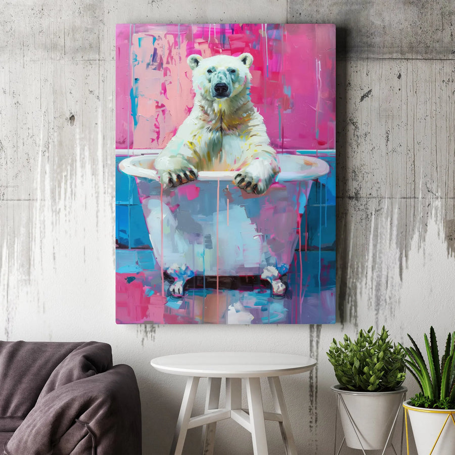 Polar Bear Wall Art | Abstract Bathtub Painting | Premium Gallery-Wrapped Canvas | Whimsical Animal Home Decor Gift