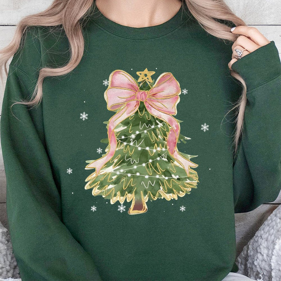 Christmas Tree Sweatshirt | Watercolor Bow Design | Premium Cotton Blend | Cozy Holiday Gift for Her