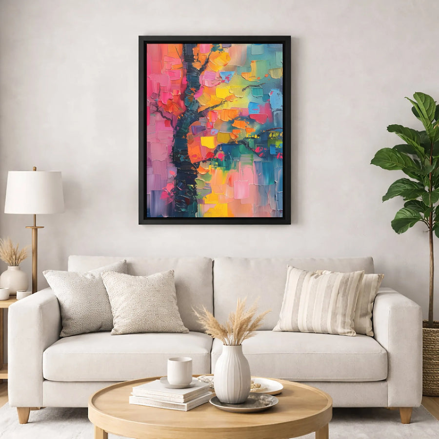 Colorful Abstract Tree Wall Art | Impasto Oil Style Painting | Premium 1.25-Inch Gallery Canvas | Vibrant Home Decor Gift for Living Room