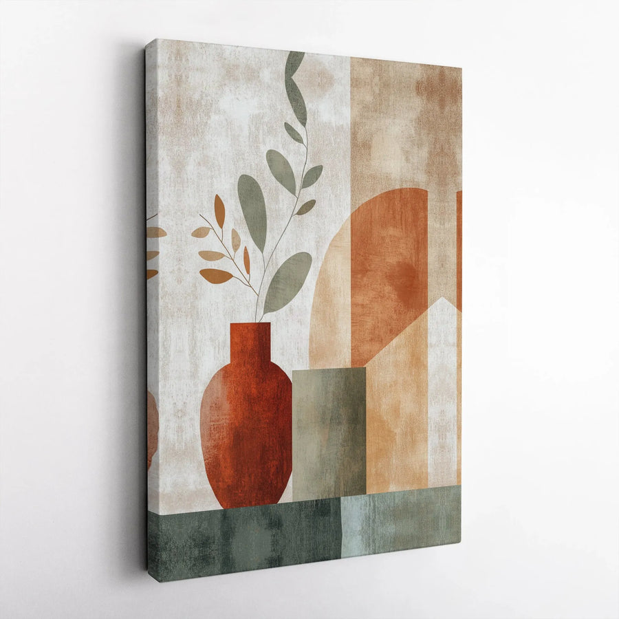 Boho Abstract Canvas Wall Art | Geometric Botanical Vase Print | Premium Gallery Wrap Canvas | Modern Home Decor for Living Room Office
