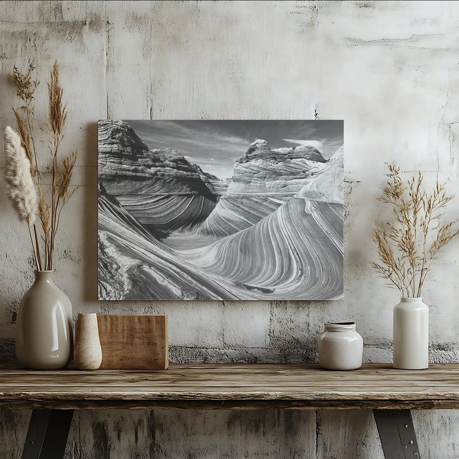 Desert Wave Canvas Wall Art | Black and White Landscape Photography | Premium Gallery Wrapped Canvas | Modern Home and Office Decor