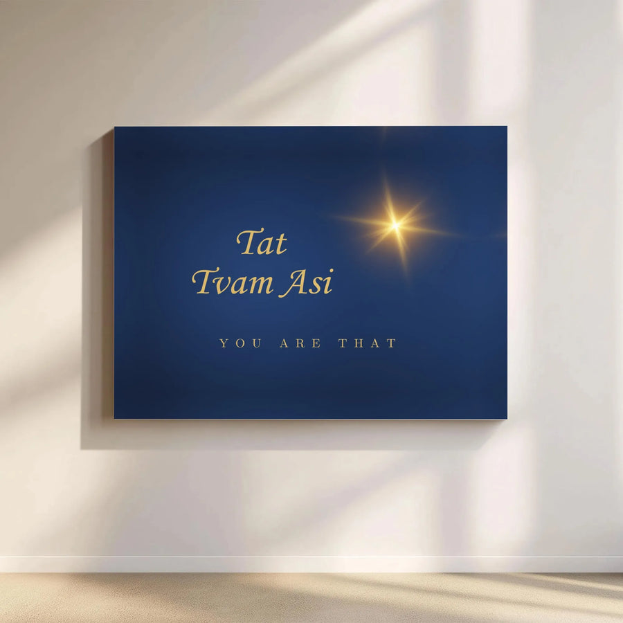 Tat Tvam Asi Canvas Print | Spiritual Zen Wall Art with Gold Starburst | Premium Gallery Wrap Decor | Meditative Yoga Studio Gift
