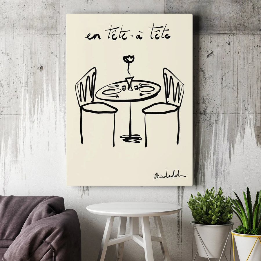Tête-à-Tête Canvas Wall Art | Minimalist French Line Art Sketch | Premium Gallery Wrapped Canvas | Romantic Kitchen Decor Gift