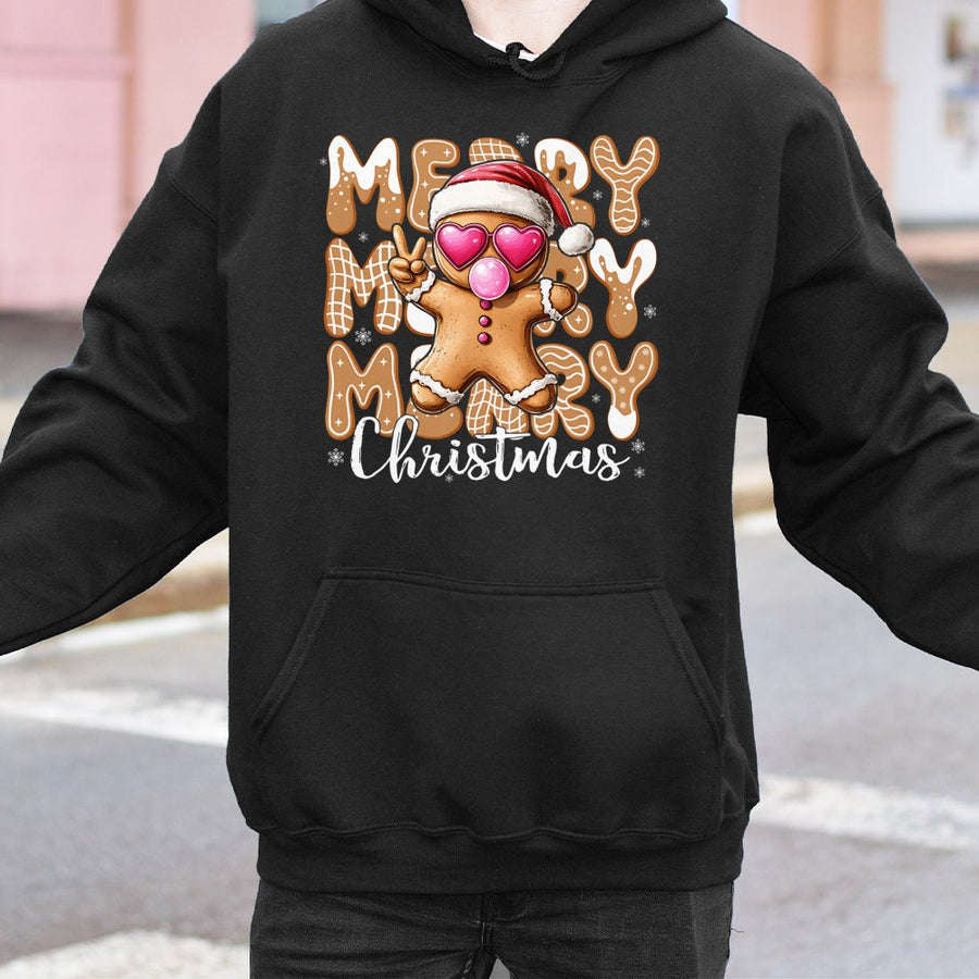 Gingerbread Man Christmas Hoodie | Cool Bubblegum Cookie Graphic | Premium Cotton Blend | Funny Holiday Gift for Women and Men