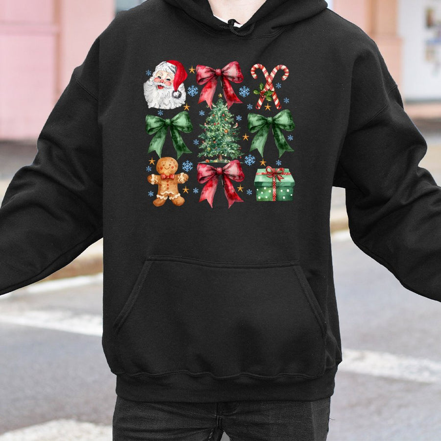 Coquette Christmas Hoodie | Retro Santa And Bow Aesthetic | Premium Cotton Blend | Festive Holiday Gift For Women And Girls
