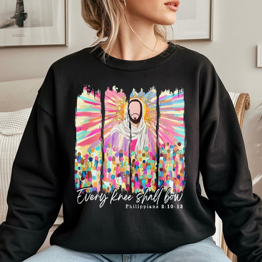 Every Knee Shall Bow Sweatshirt | Religious Bible Verse Graphic Tee | Premium Cotton Blend | Faith-Based Christian Gift for Believers