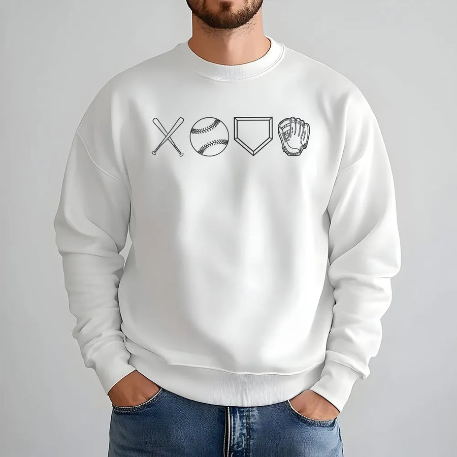 Baseball Graphic Sweatshirt | Minimalist Line Art Bat, Ball & Glove Design | Soft Unisex Cotton-Blend Pullover | Gift for Baseball Mom or Sports Fan