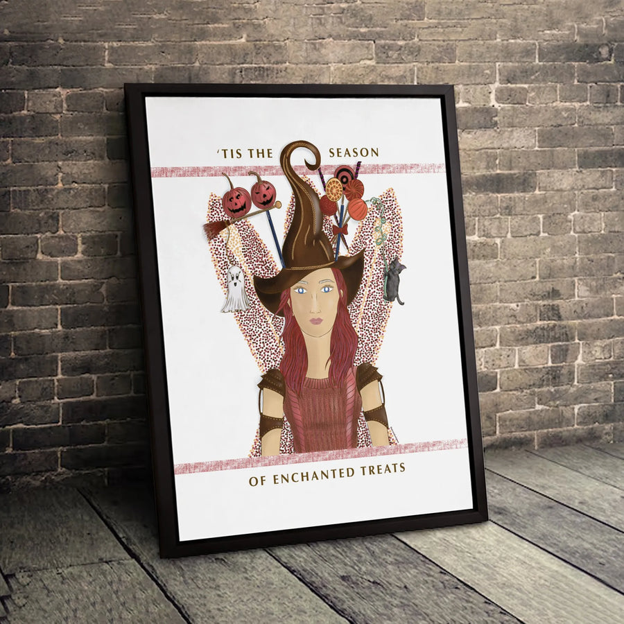 Halloween Witch Wall Art | 'Tis The Season Of Enchanted Treats Illustration | Premium 1.25" Gallery Canvas | Spooky Home Decor Gift