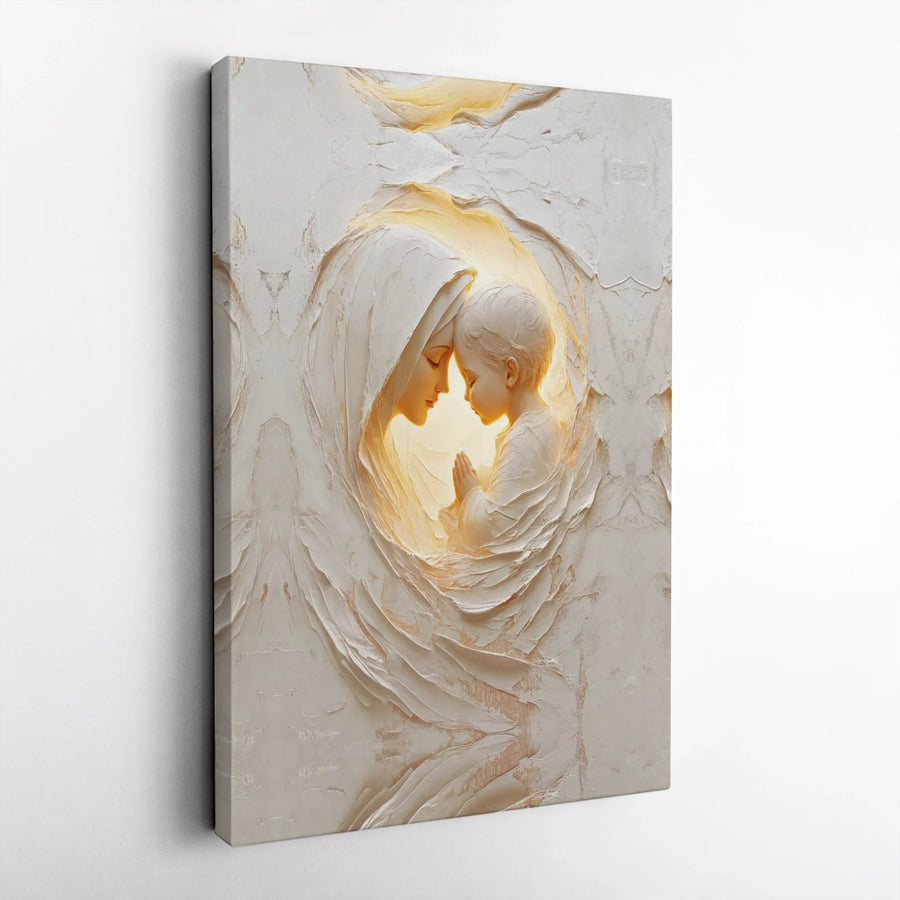 Virgin Mary And Child Jesus Canvas Wall Art | Textured Spiritual Religious Print | 1.25 Inch Gallery Wrap | Premium Christian Home Decor Gift