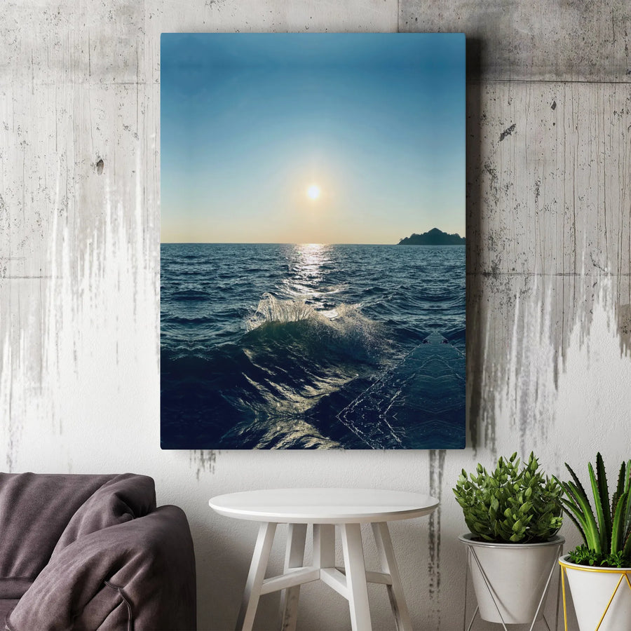 Ocean Sunset Wall Art | Vertical Seascape with Rolling Waves | Premium 1.25-Inch Gallery Wrap Canvas | Coastal Home Decor Gift
