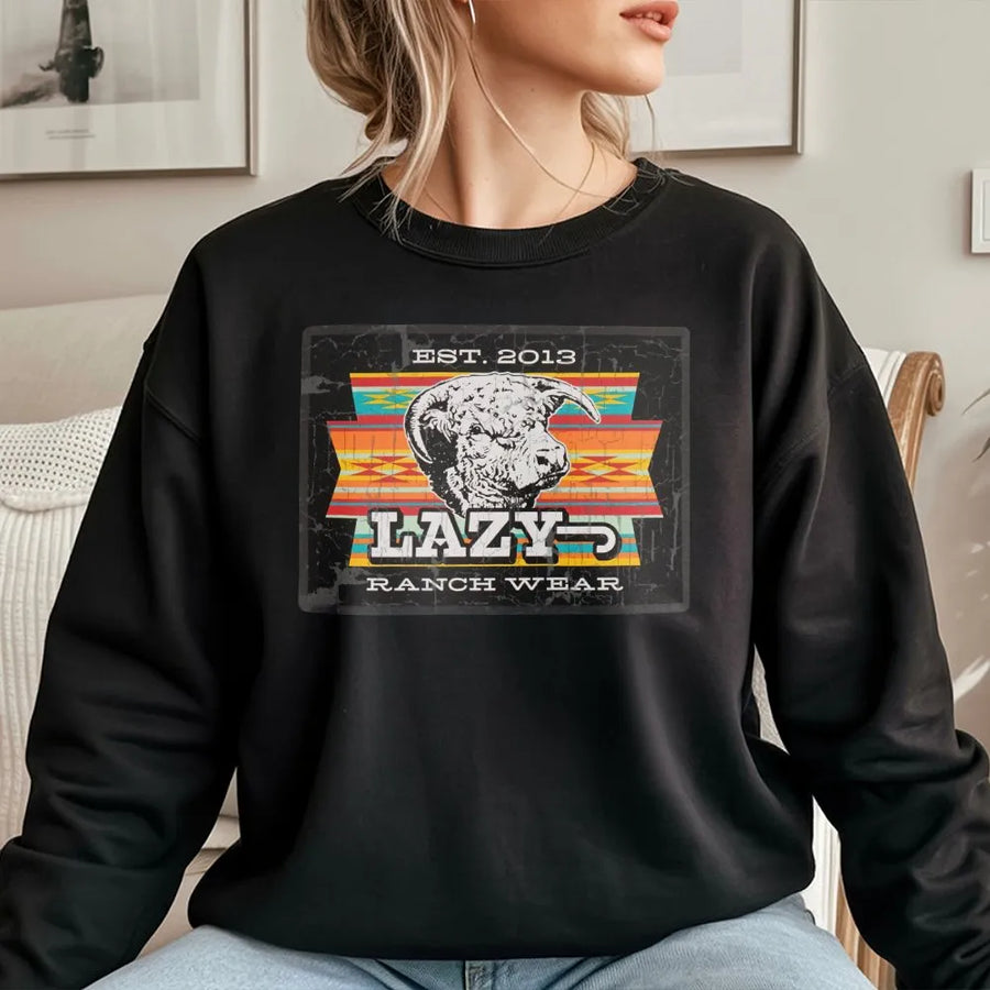 Western Ranch Sweatshirt | Vintage Bull Cowboy Graphic | Premium Unisex Crewneck | Gift For Ranchers & Country Music Fans
