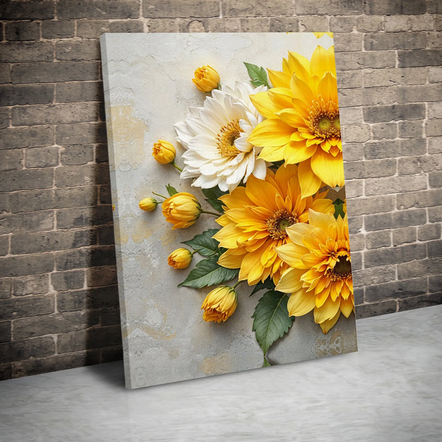 Yellow Floral Canvas Wall Art | Textured Botanical Illustration | Premium Gallery Wrap Print | Modern Farmhouse Decor Gift