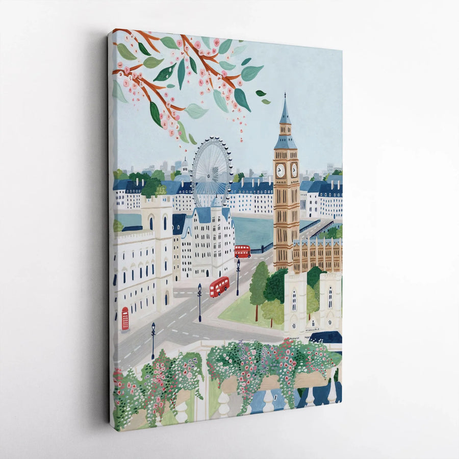 London Cityscape Canvas Print | Big Ben and London Eye Wall Art | 1.25 Inch Gallery Wrap | Travel Inspired Home Decor Gift