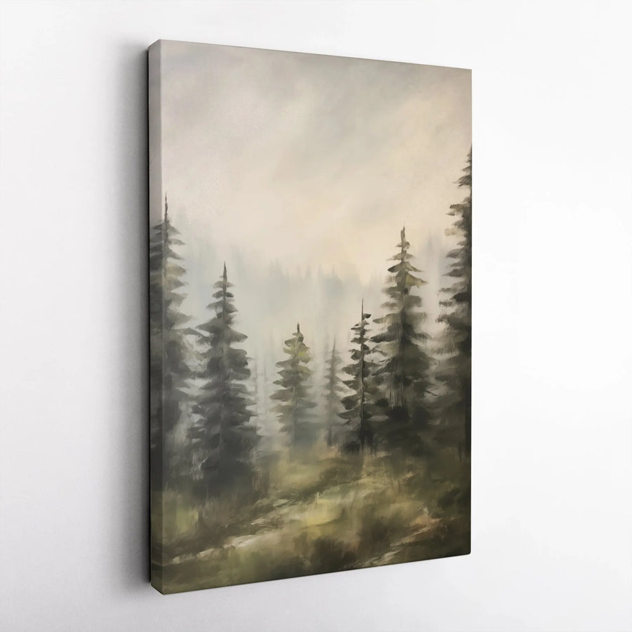 Misty Pine Forest Canvas Wall Art | Foggy Woodland Landscape Print | Gallery Wrapped 1.25" Profile | Serene Nature Decor for Living Room