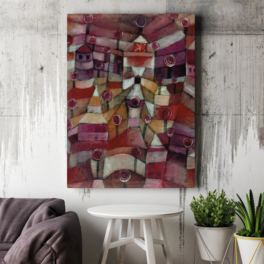 Paul Klee Rose Garden Canvas Print | Abstract Cityscape Wall Art | Gallery Wrapped Premium Decor | Modern Home Office Gift