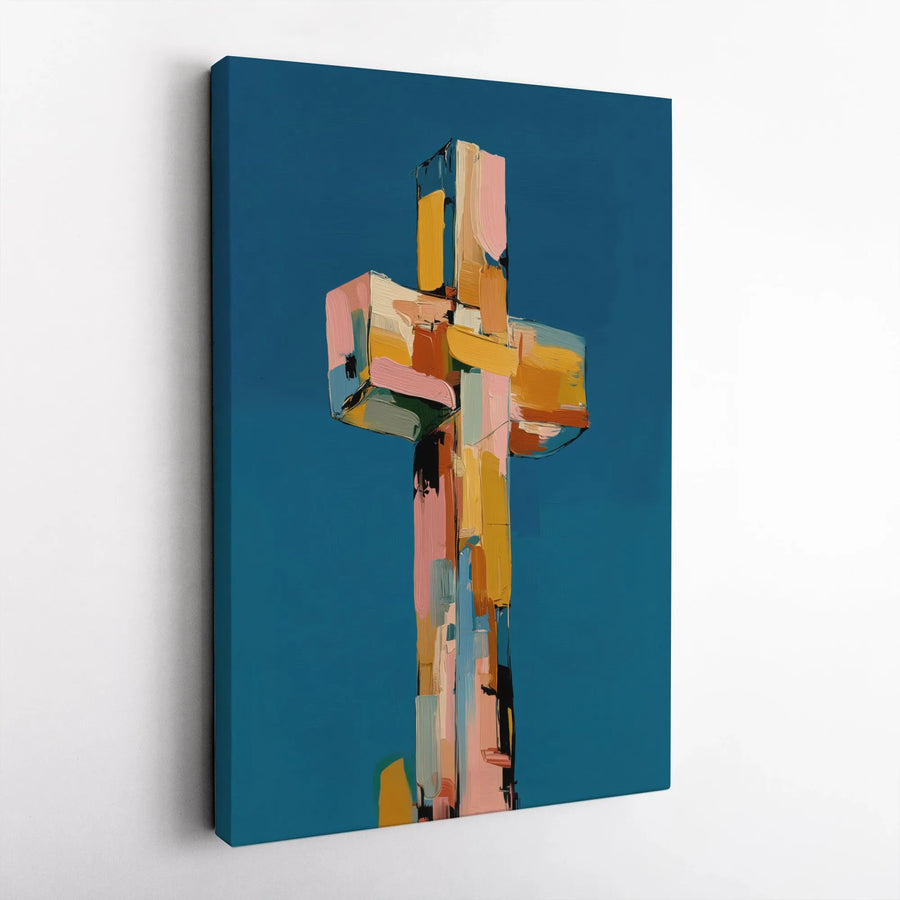 Christian Wall Art Canvas | Textured Brushstroke Cross Print | Premium Gallery Wrapped Canvas | Religious Home Decor Gift
