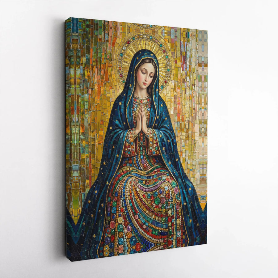 Virgin Mary Canvas Wall Art | Our Lady of Guadalupe Mosaic Style Print | Premium Gallery Wrapped Canvas | Catholic Home Decor Gift