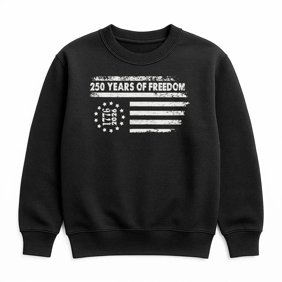 250 Years of Freedom Sweatshirt | Vintage American Flag 1776-2026 Design | Soft Cotton Blend Sweatshirt | Patriotic 4th of July Gift for Men and Women
