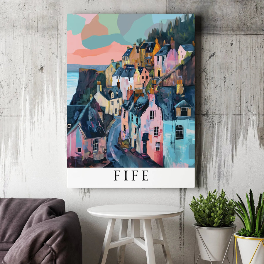 Fife Scotland Canvas Print | Colorful Coastal Village Painting | Premium Gallery Wrapped Wall Art | Scotland Travel Souvenir Gift for Home Decor