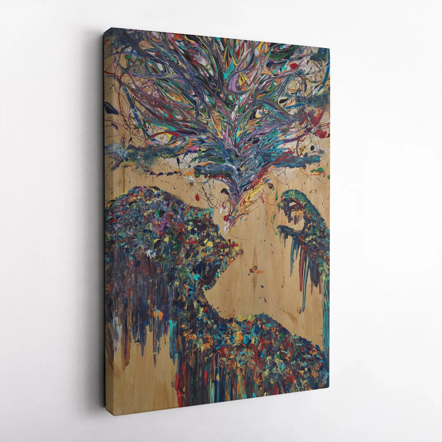 Abstract Human Nature Canvas Print | Vibrant Splatter Paint Dialogue | Premium Fade-Resistant Canvas | Collector's Artwork for Modern Home