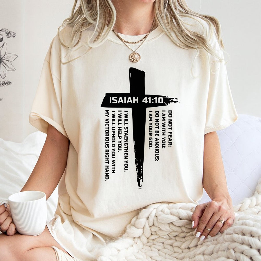 Isaiah 41:10 Bible Verse T-Shirt | Christian Cross Inspirational Faith Graphic | Premium 100% Cotton | Religious Gift for Men and Women