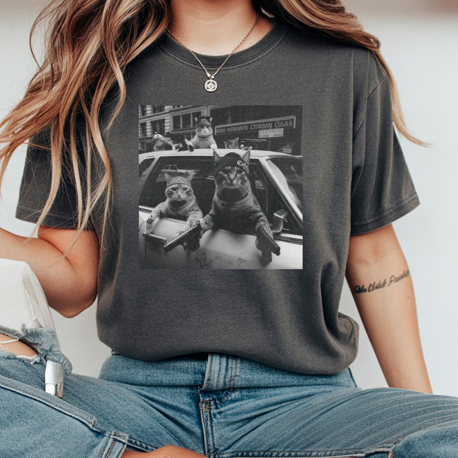 Gangster Cat Graphic T-Shirt | Funny Mafia Kitten Meme Design | 100% Cotton Premium Tee | Unique Gift For Cat Lovers Men Women