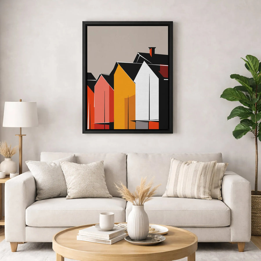 Modern Abstract Townscape Canvas Print | Colorful Geometric Houses Wall Art | Premium 1.25 Inch Gallery Wrap | Minimalist Decor For Home Or Office