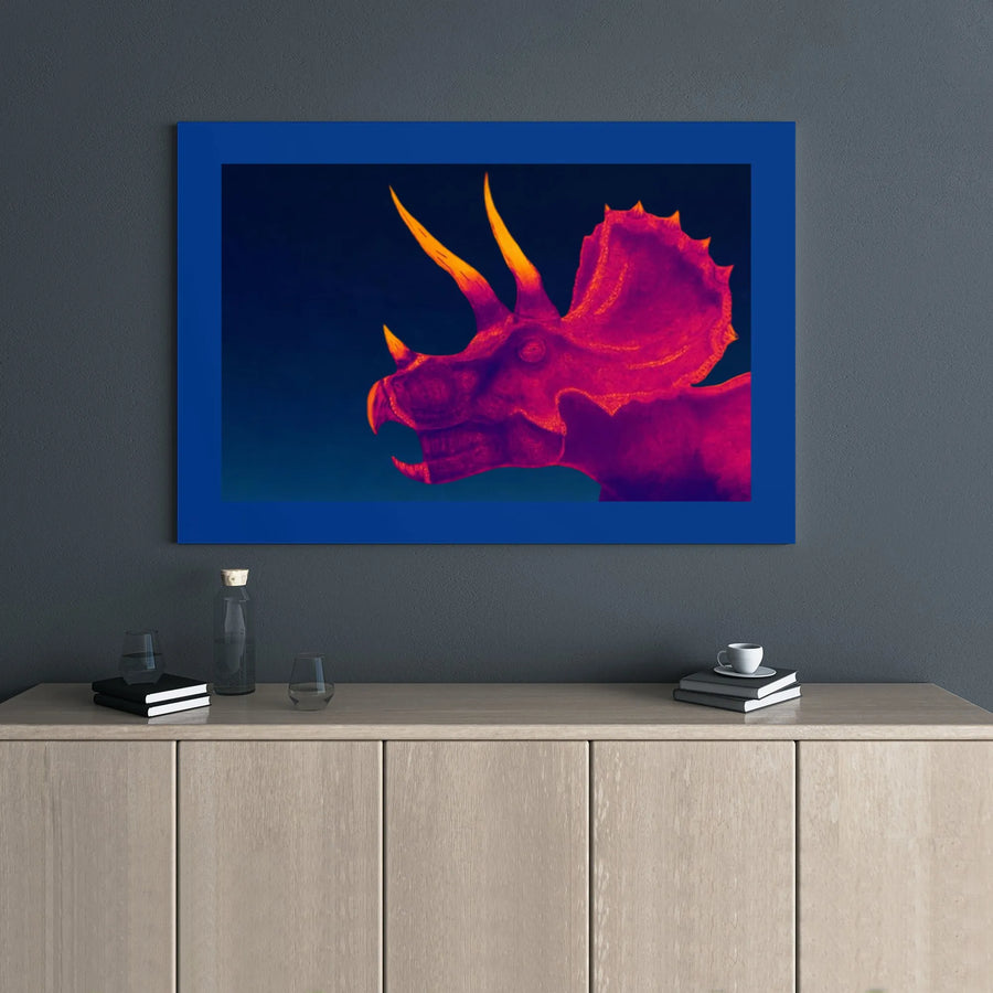 Triceratops Dinosaur Canvas Art | Vibrant Neon Pink and Orange Pop-Art | Premium 1.25" Gallery Wrap | Unique Gift for Kids and Dinosaur Lovers