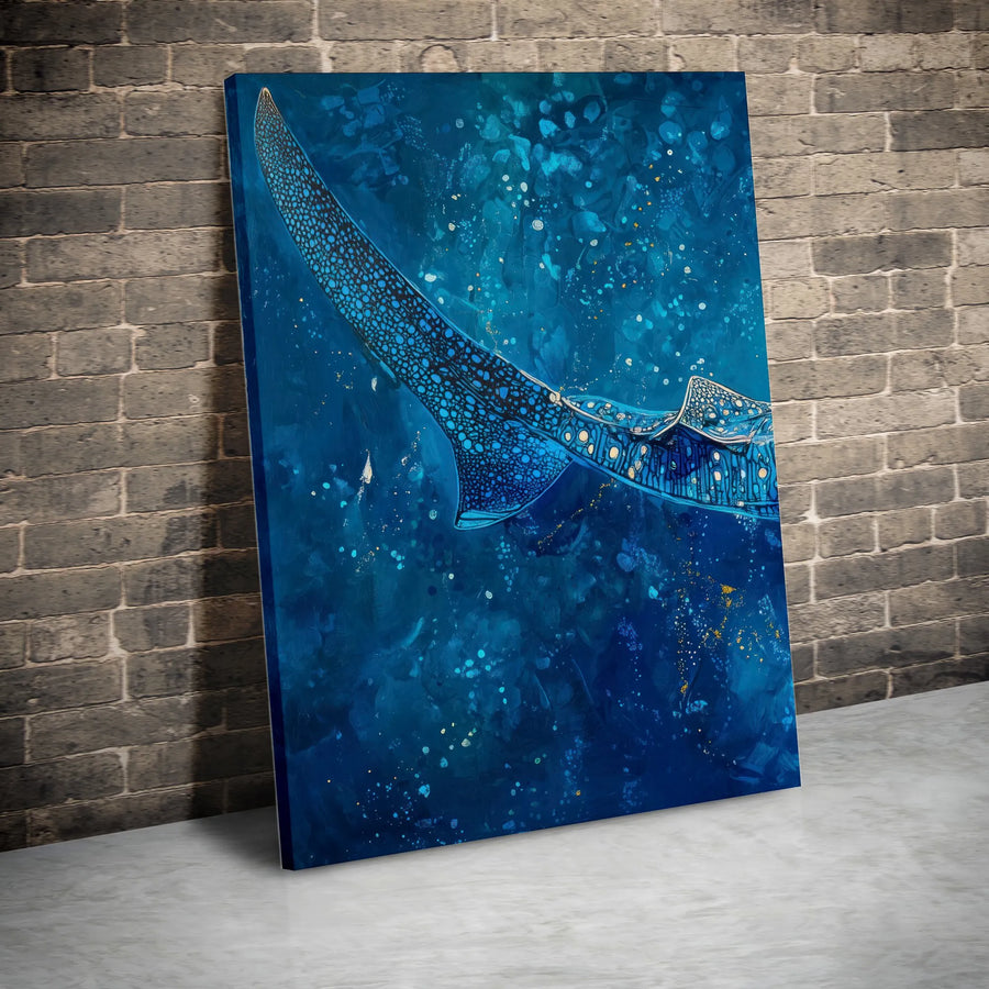 Whale Shark Vertical Canvas | Abstract Deep Ocean Painting Print | Premium Gallery Wrapped Wall Art | Coastal Home Decor Collector's Gift