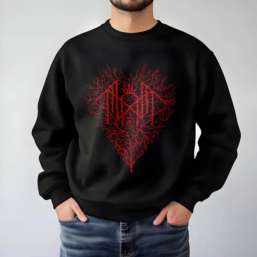 Gothic Heart Root Sweatshirt | Red Branch Design | Premium Cotton Blend Crewneck | Unisex Alternative Streetwear Gift For Metal Lovers