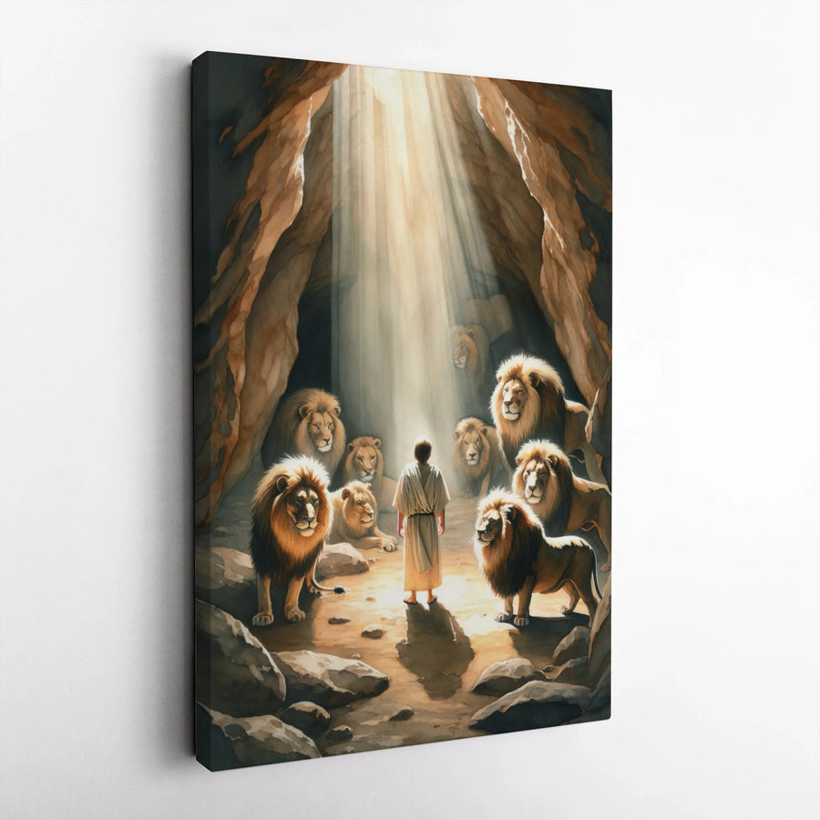 Daniel In The Lions Den Wall Art | Biblical Story Gallery Wrap Canvas | Premium Religious Home Decor | Inspirational Faith Gift For Christians