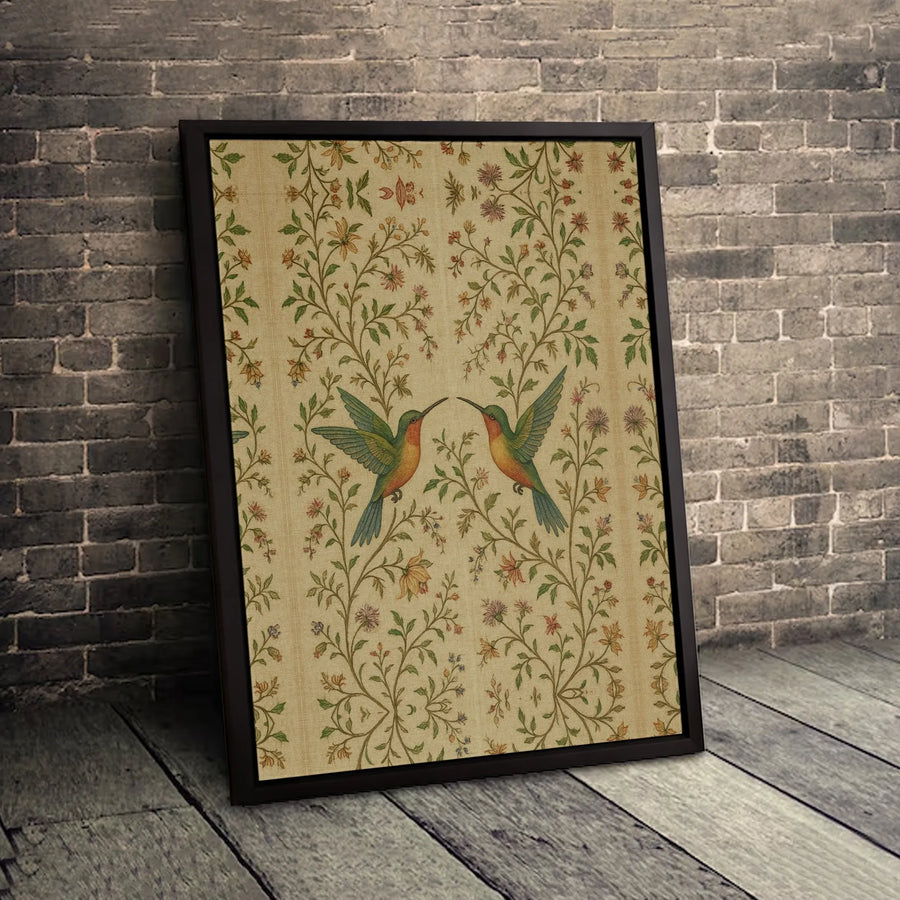 Hummingbird Wall Art | Vintage Floral Vine Botanical Print | Gallery-Quality 1.25" Thick Canvas | Elegant Nature Home Decor Gift