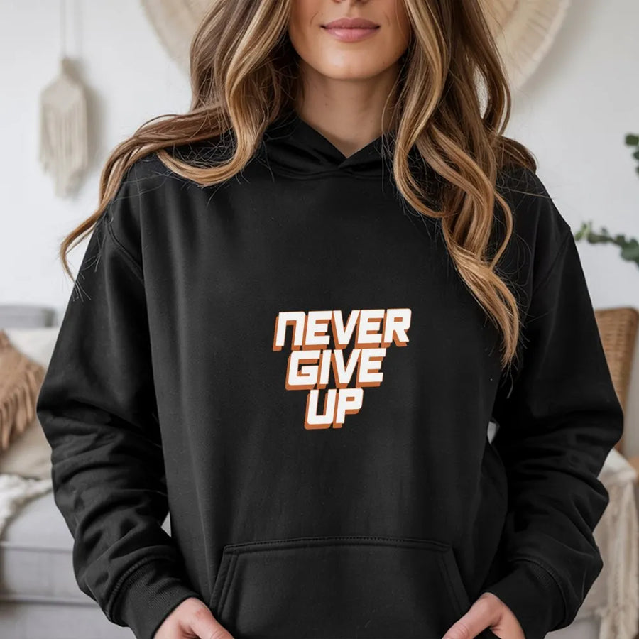 Never Give Up Hoodie | Motivational Graphic Sweatshirt | Premium Cotton Blend | Unisex Inspirational Gift for Fitness and Success