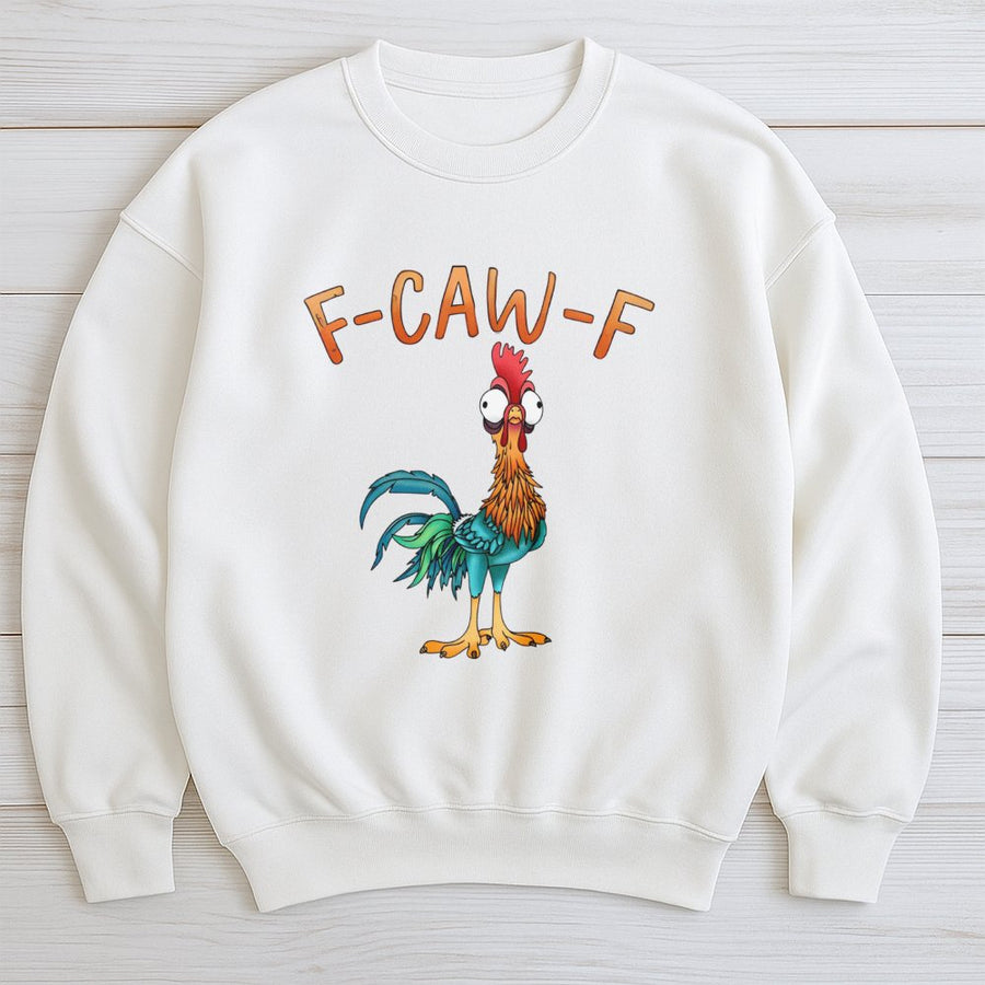 Funny Chicken Sweatshirt | F-Caw-F Quirky Rooster Graphic | Premium Cotton Blend Crewneck | Humorous Farm Animal Gift For Farmers Or Chicken Lovers